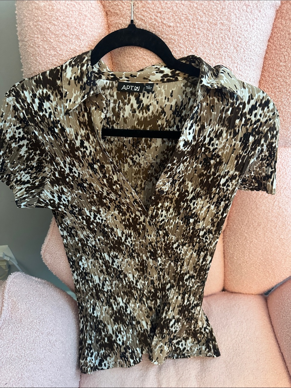 Apt. 9 Brown and Cream Printed Short Sleeve Blouse